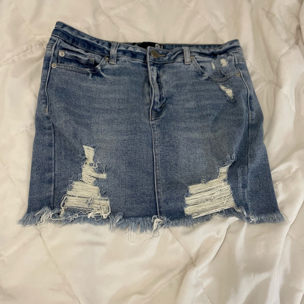 ❌SOLD ❌Washed Blue Distressed Denim Mini Skirt